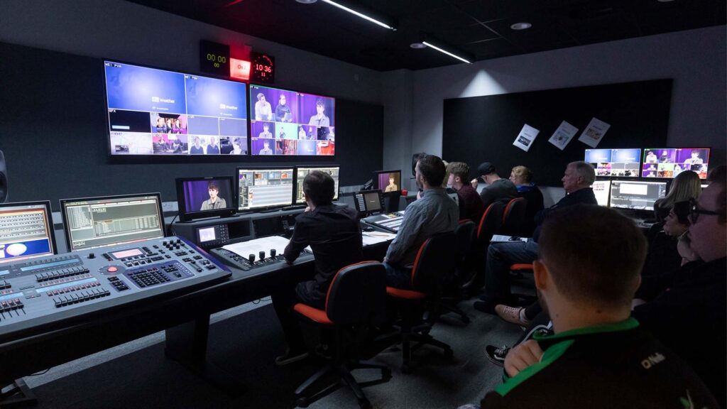 Students working in the television studio in Creative Edge