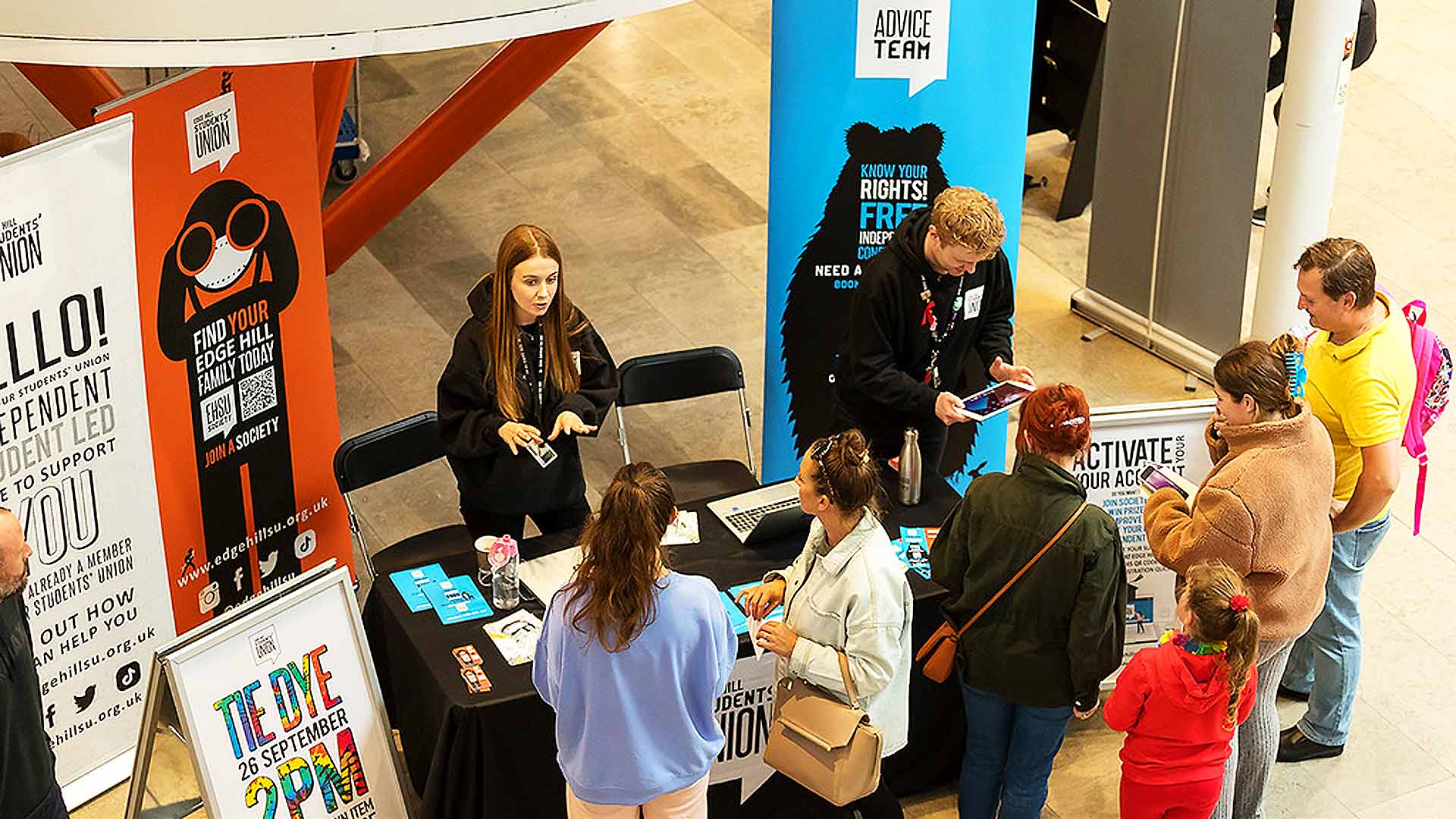 Students at the Students' Union stand on Welcome Sunday.