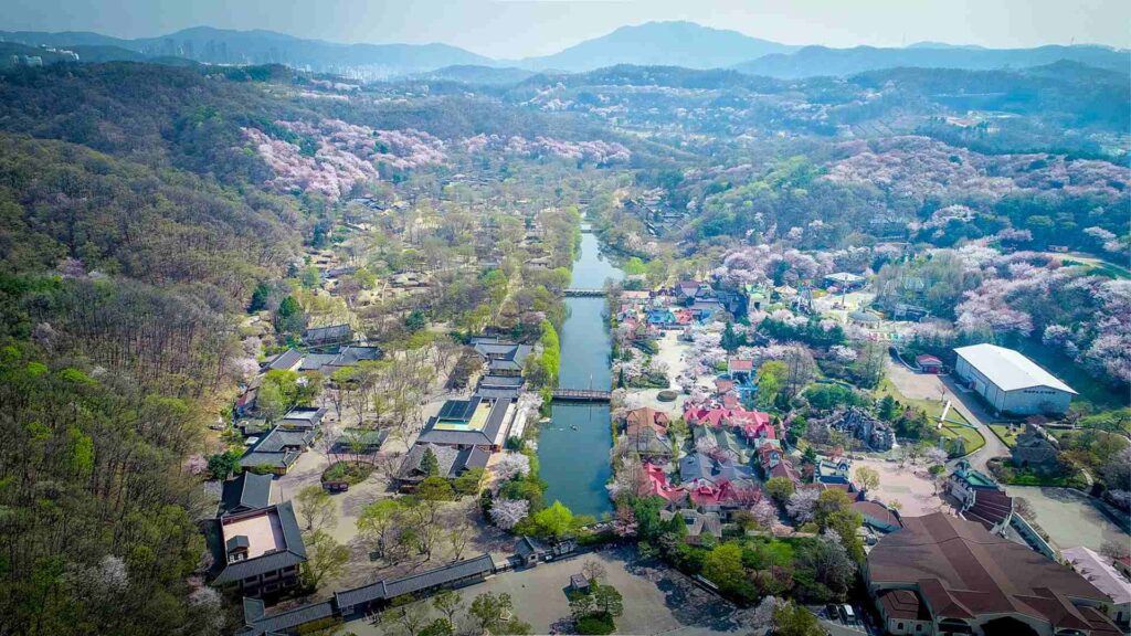 Aerial shot of Korean Folk Village in Yongin, Korea.