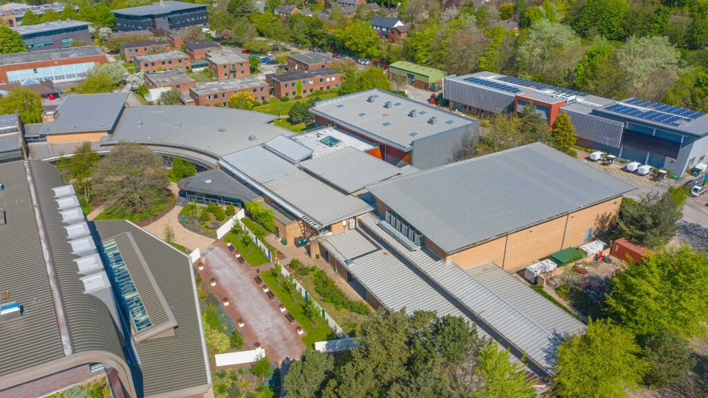 Aerial photograph of the campus focusing on Wilson Centre