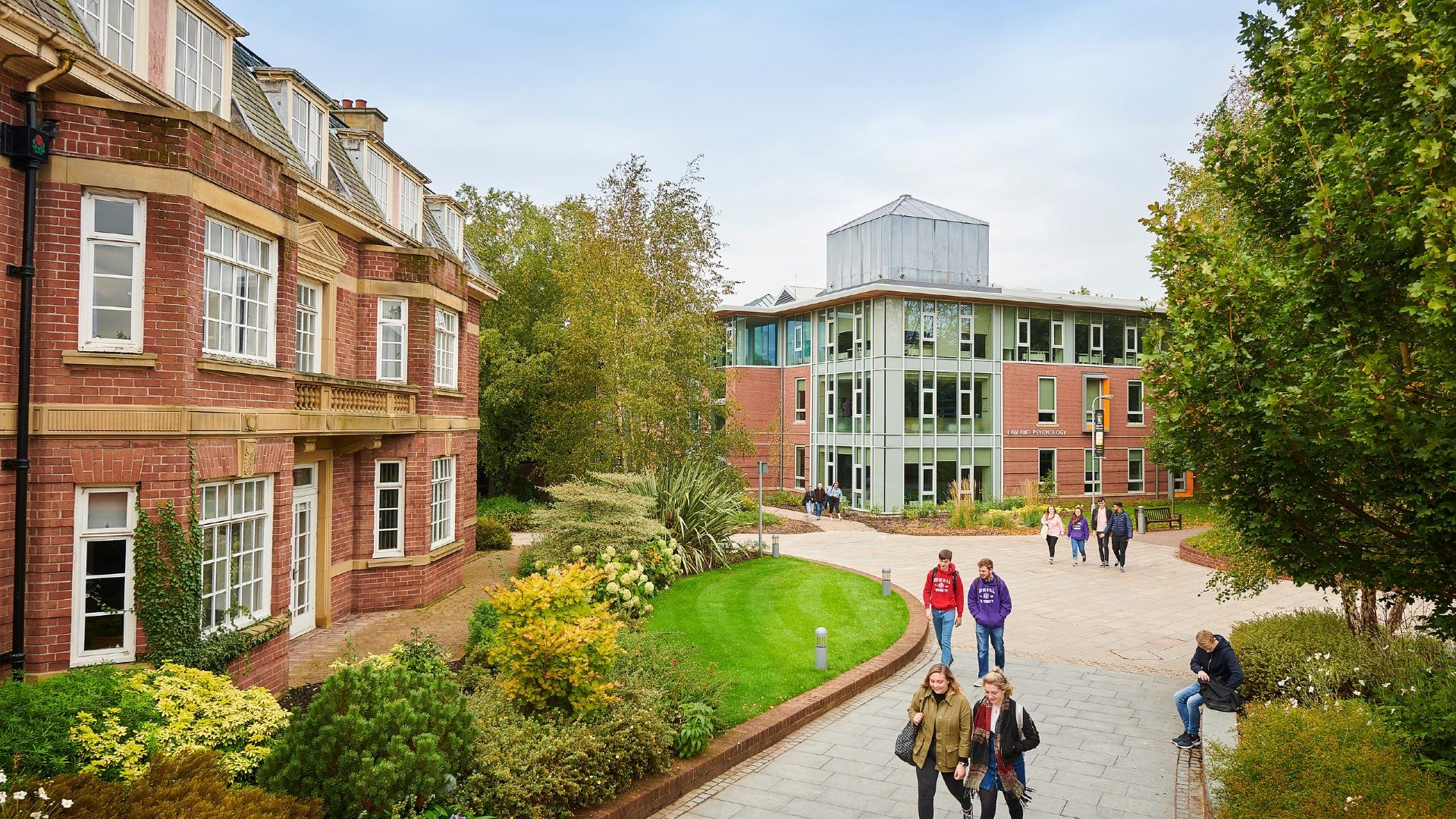 Students walking around main campus