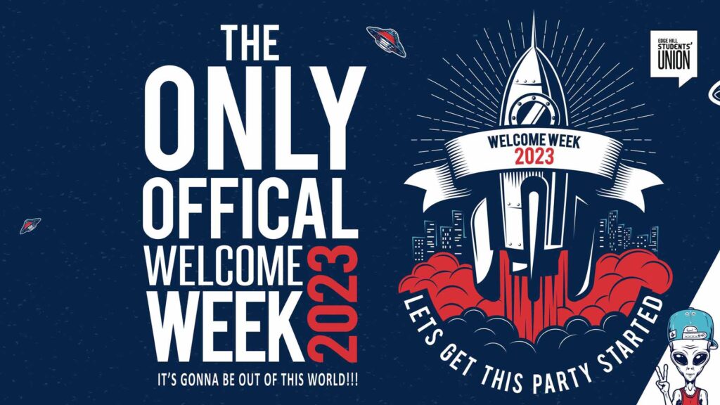students union promo image with text reading the only official welcome week 2023, it's gonna be out of this world! 