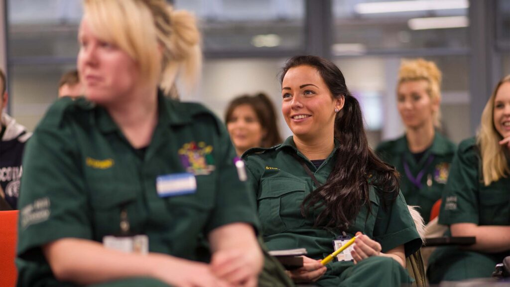 group of female paramedic students at Edge Hill's St James campus