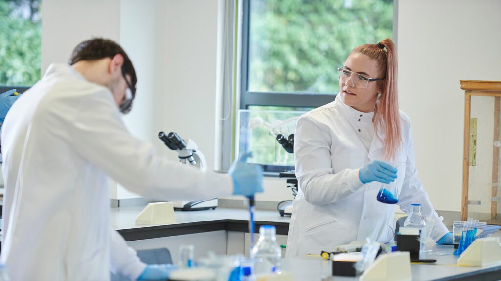 Chemistry students in a practical session.