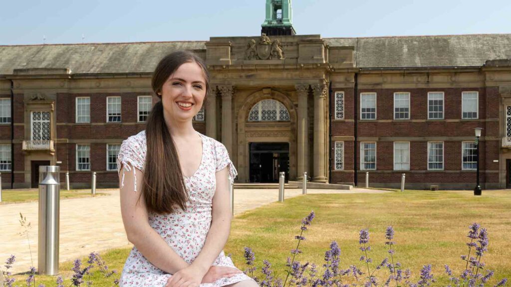 Image of work placement student Eva, outside of Main Building