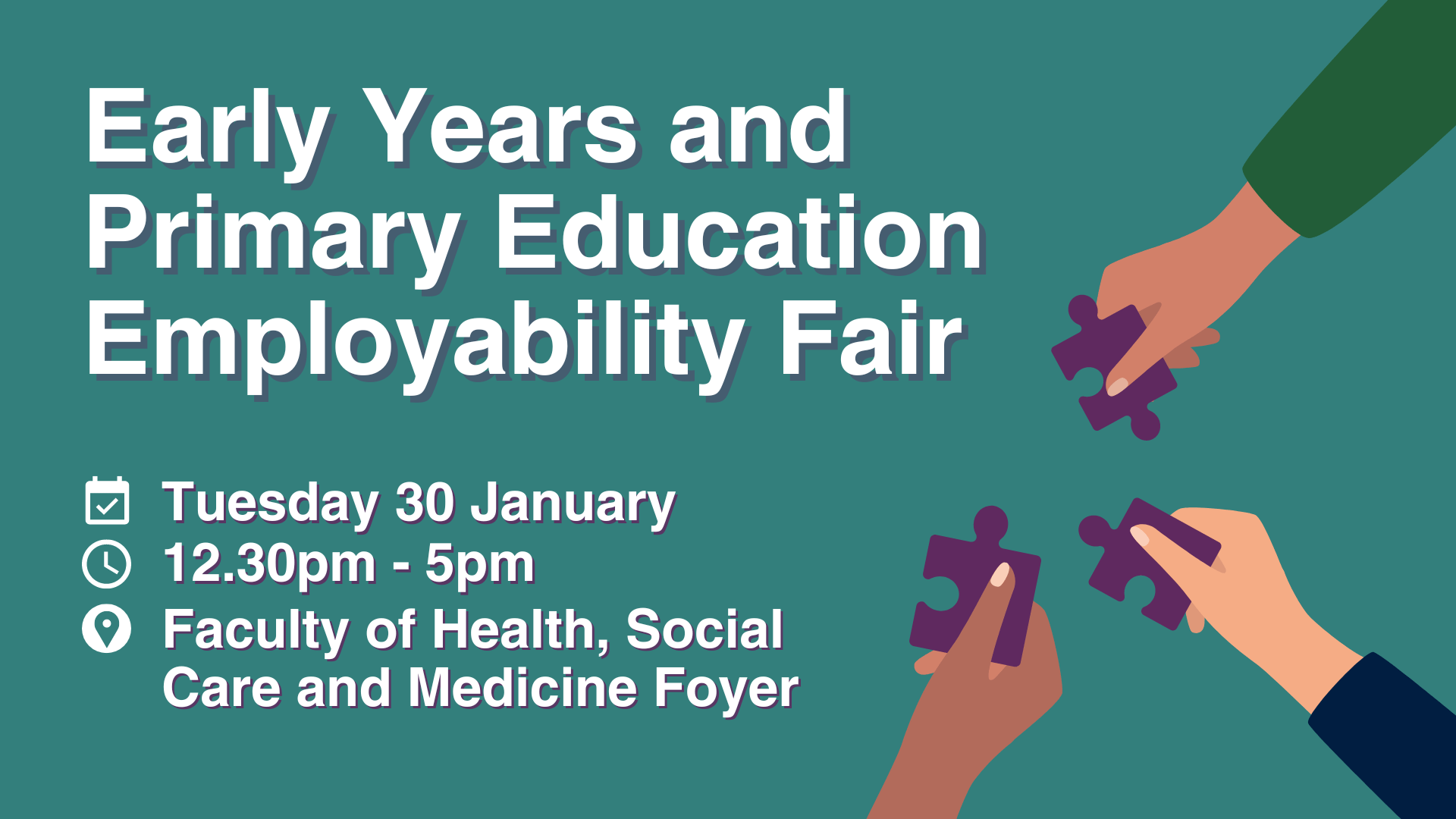 Early years and primary employability fair: Tuesday 30 January, 12.30pm - 5pm, Faculty
