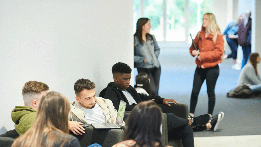 Group of students in Law and Psychology building.