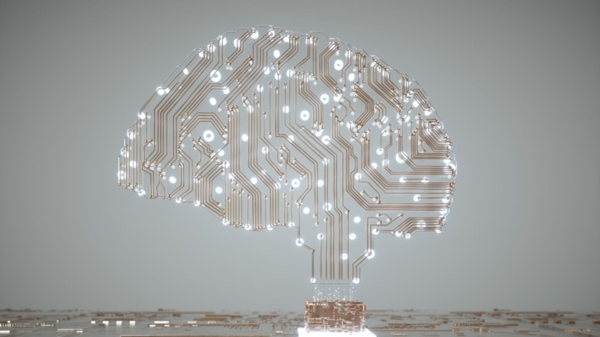 Neuroscience. Outline of brain with circuit board imagery