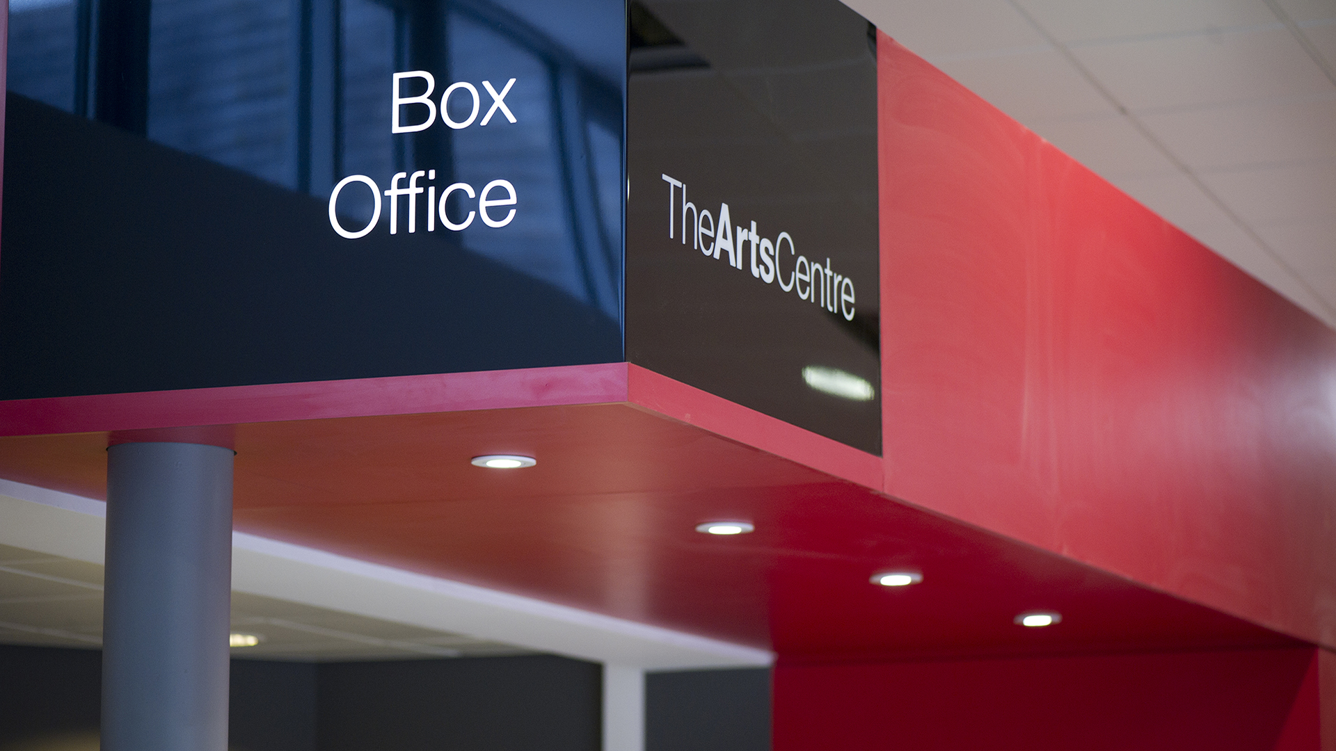 A photograph of the box office sign at the Arts Centre