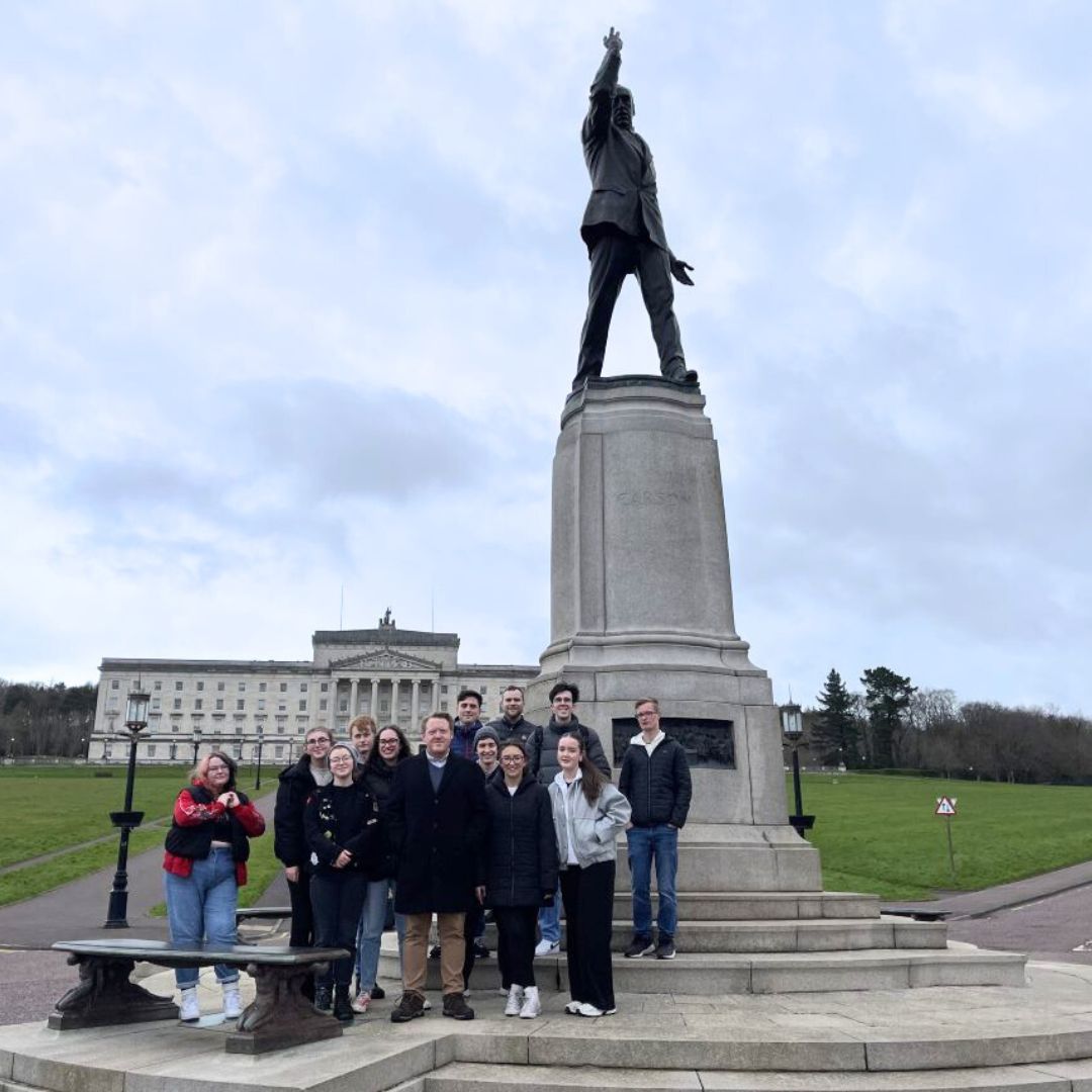 students and staff outside Stormont