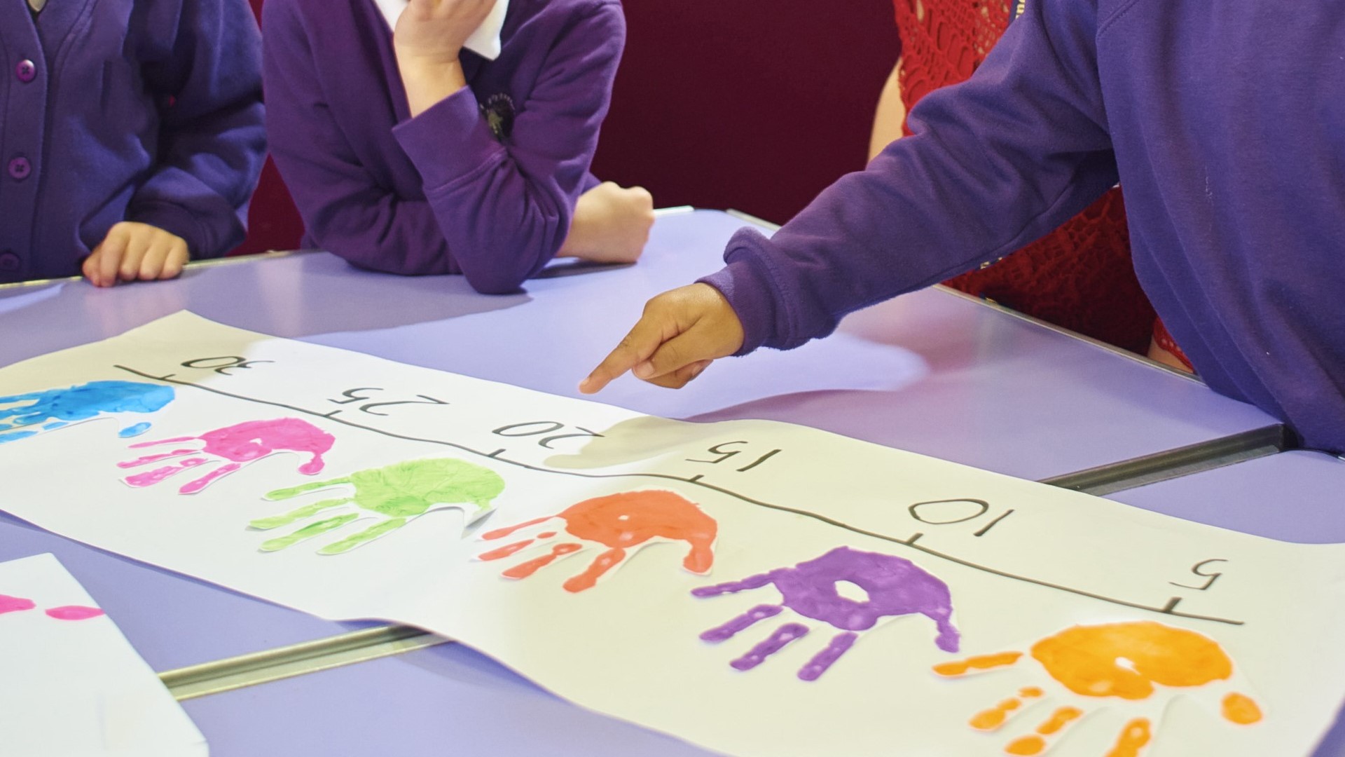 Children working interactively with number scales in a classroom.
