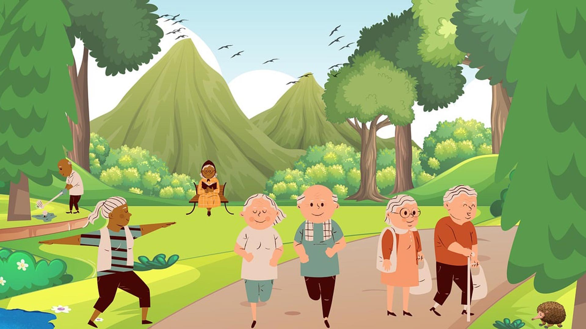 Graphic of seniors engaging in physical based activities.