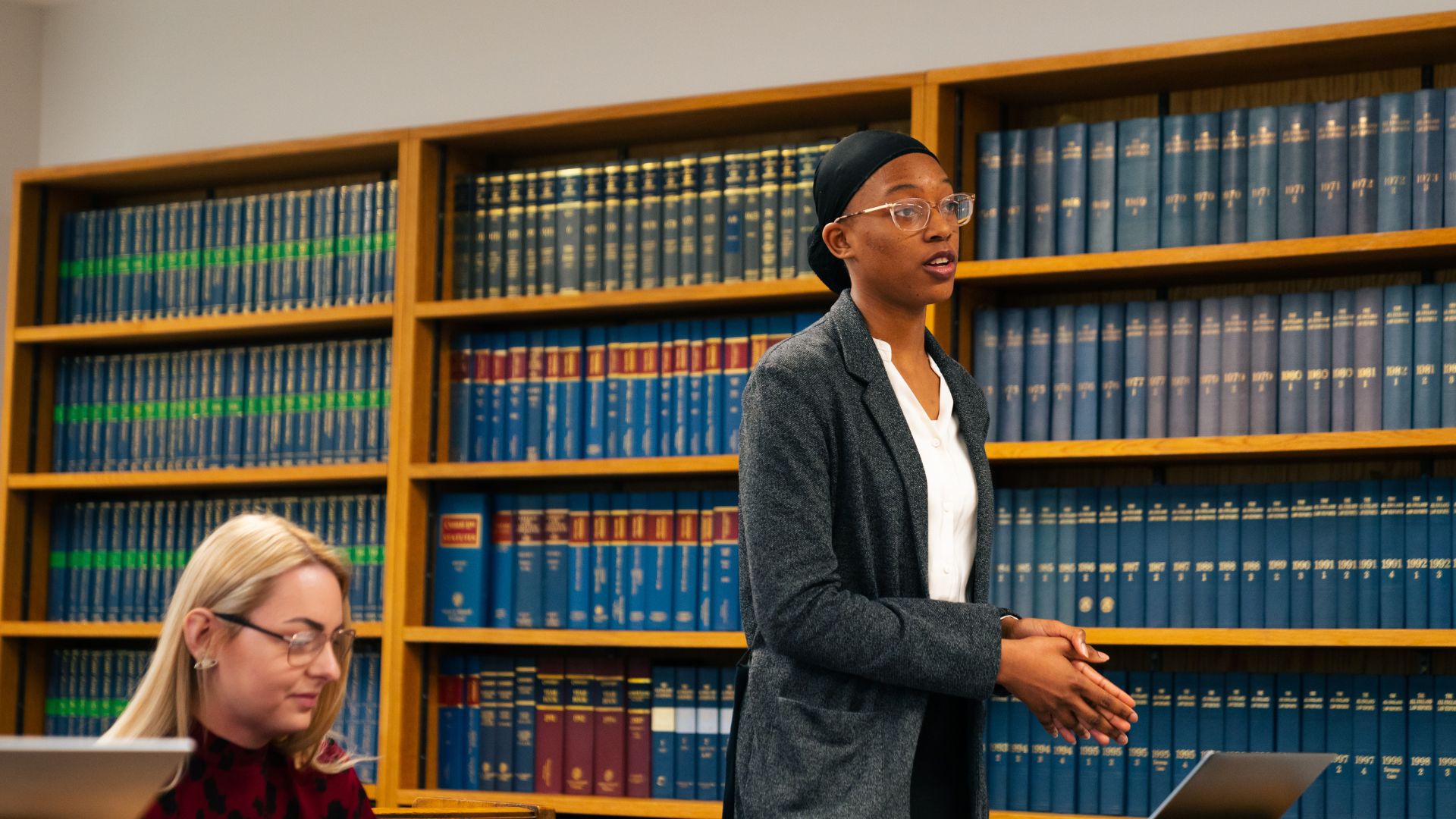 student in moot room