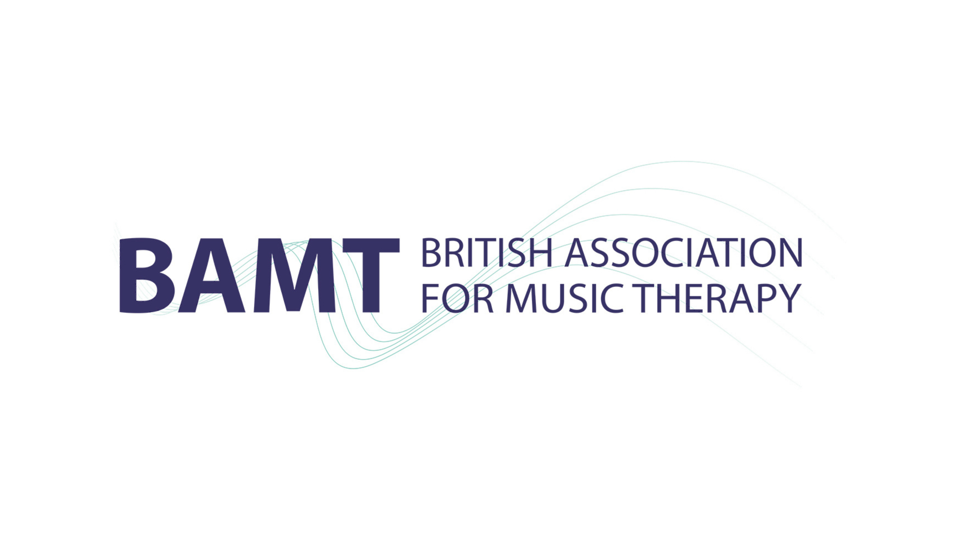 Logo for the British Association for Music Therapy including their name, the acronym BAMT and a wave pattern