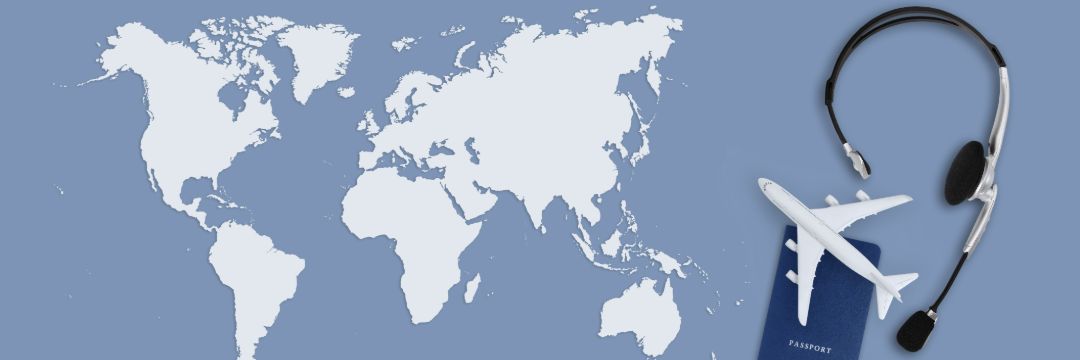 Image of the world with the map and a passport with a stethoscope.