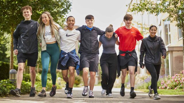 Students walking together on campus