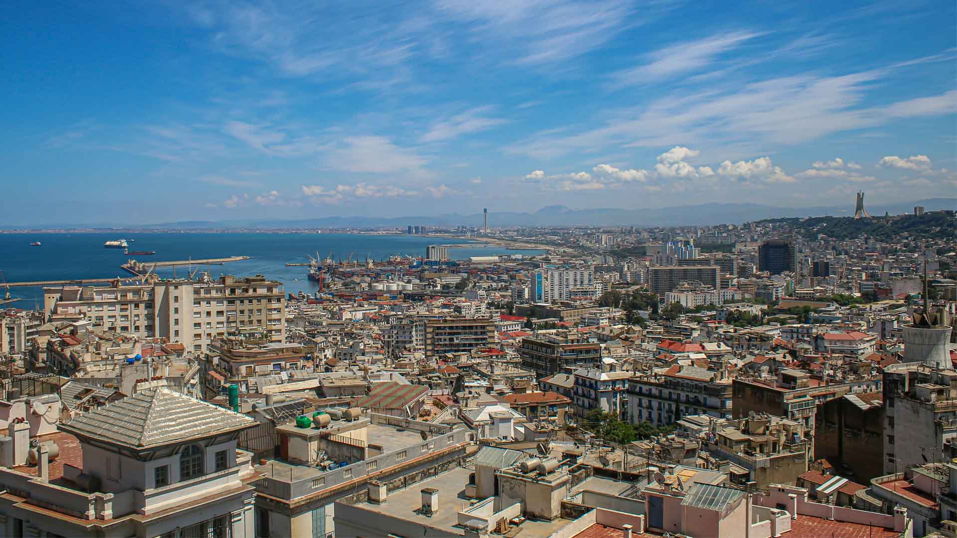 View on Algiers, Algeria old town showing the buildings and the Mediterranean sea