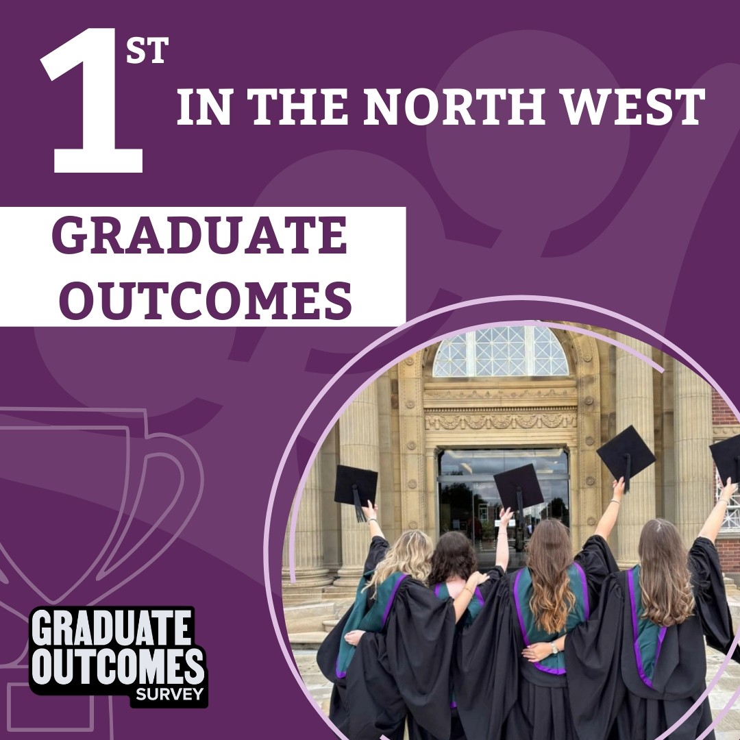 Image celebrating the School of Law and Criminal Justice Graduate Outcomes Survey 2025 as first in the North West