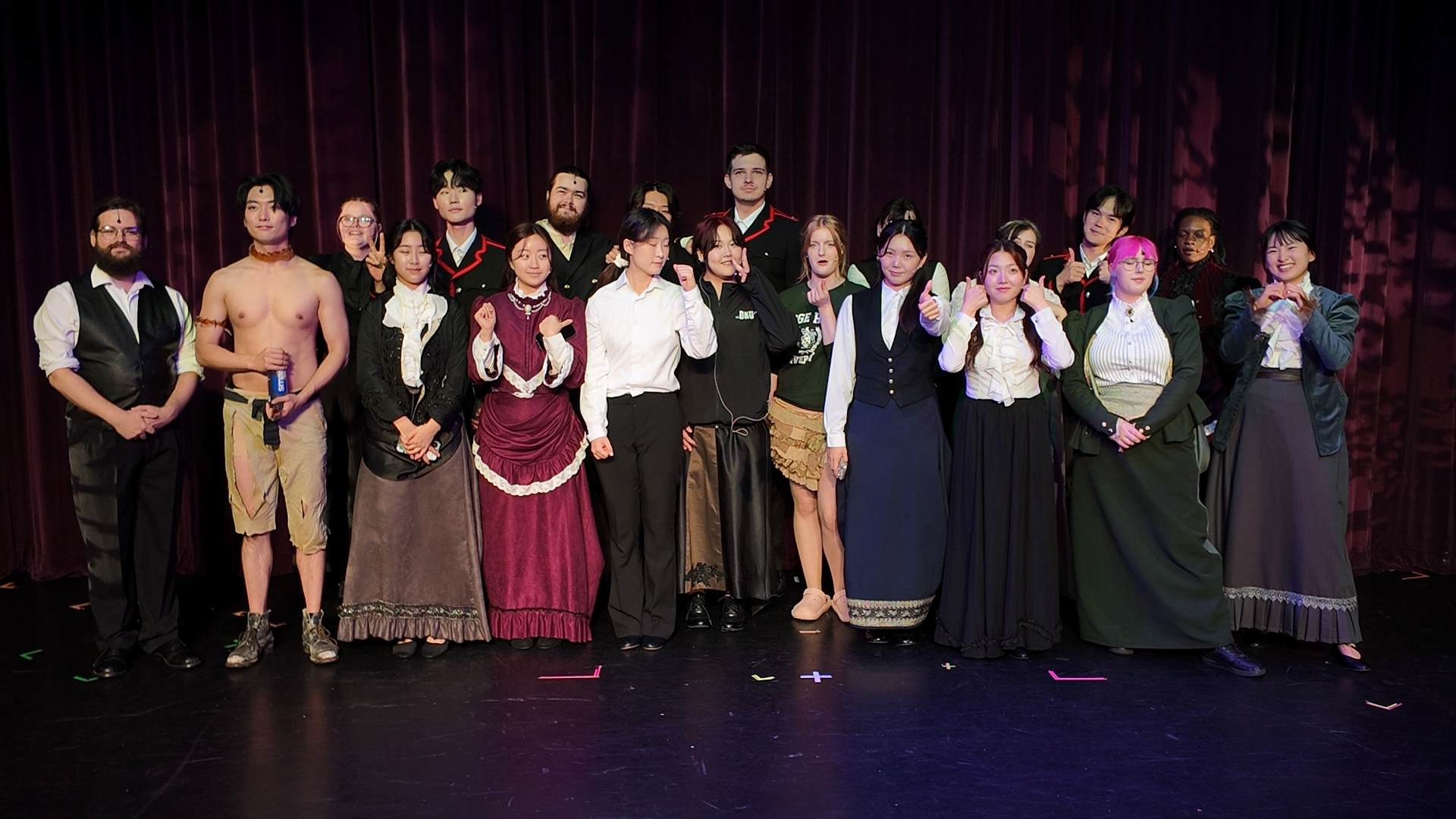 Full cast of Frankenstein on stage at the art centre