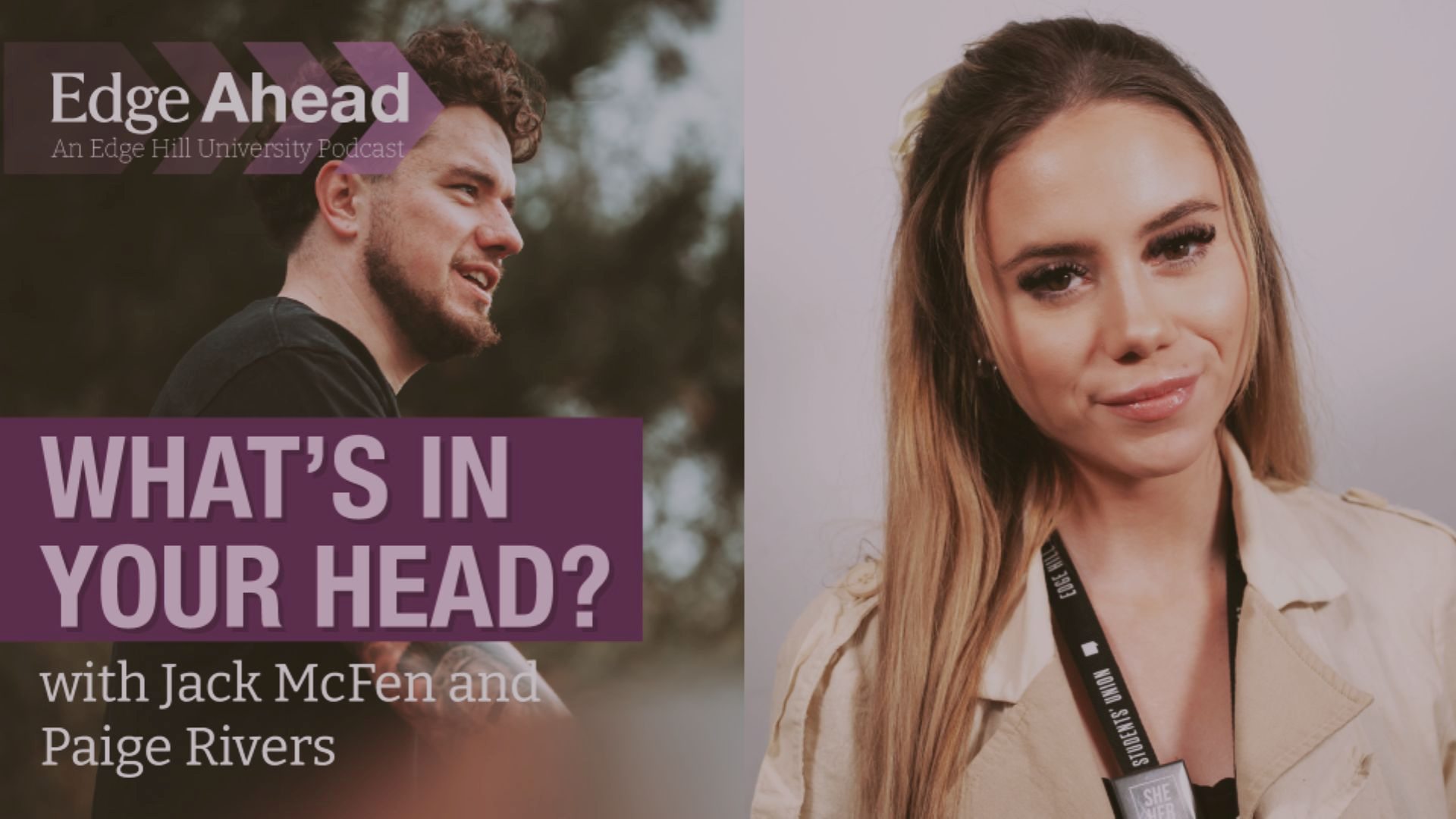 podcast art work with a photo of the guests, Paige and Jack, with banner saying - What's In your head.