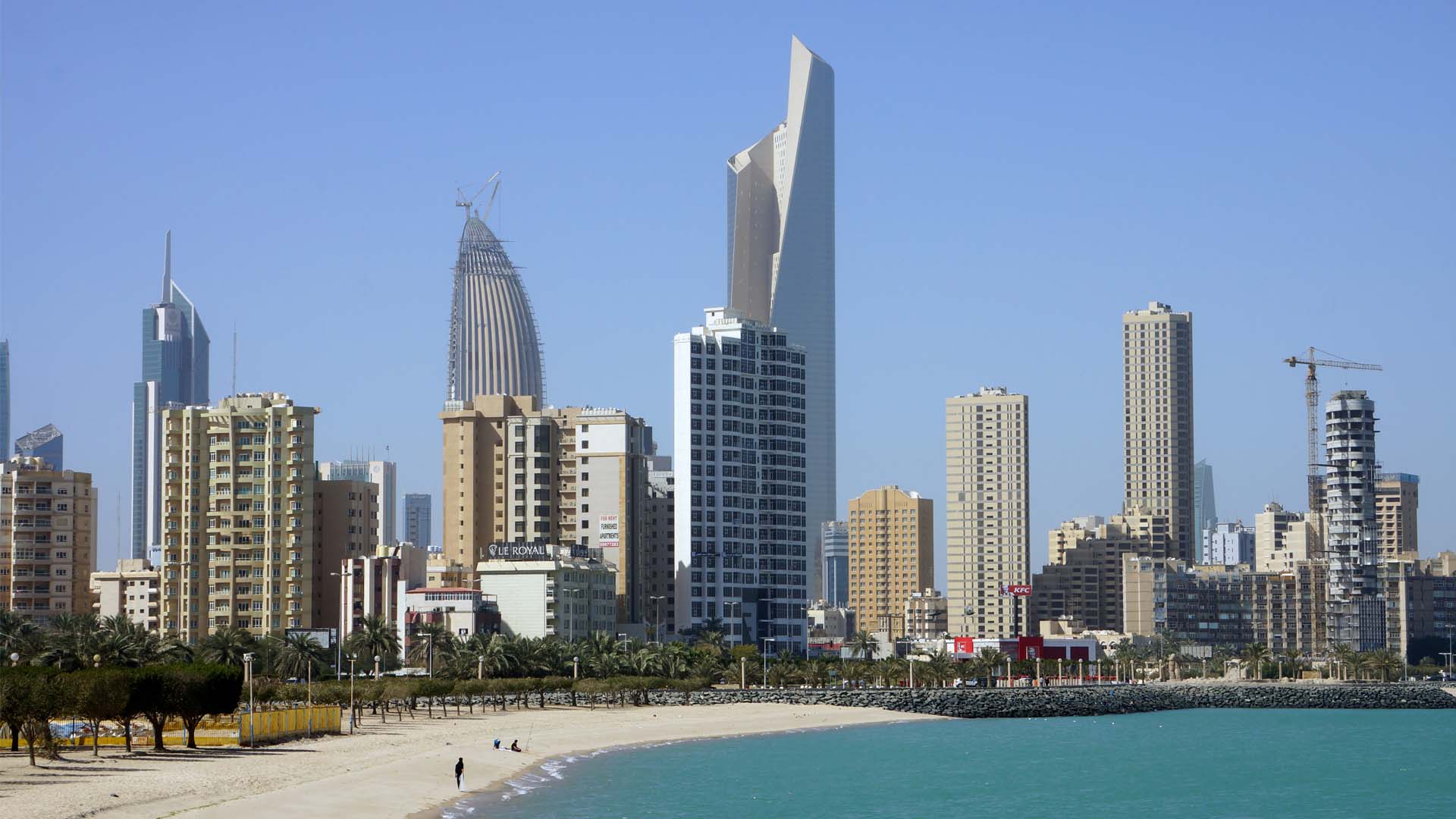 View on Kuwait City buildings from the beach