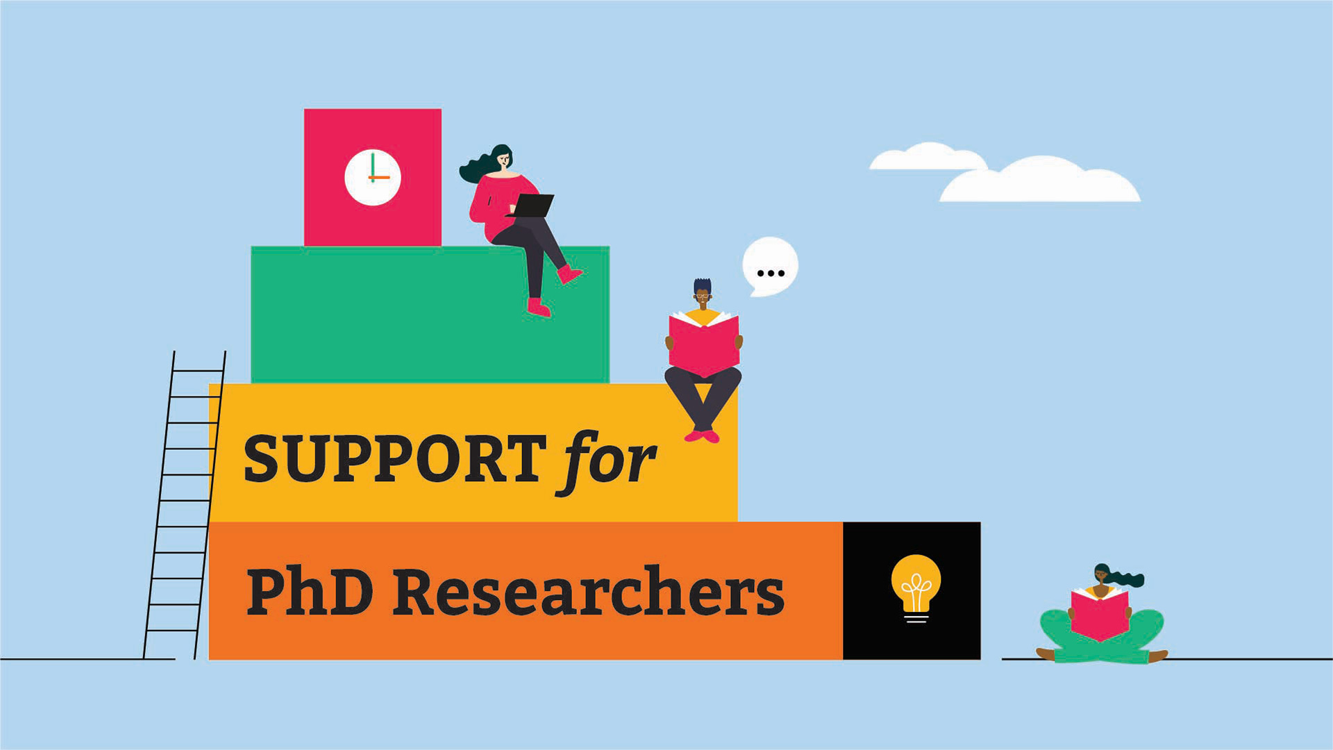 Illustration of students sat on books reading