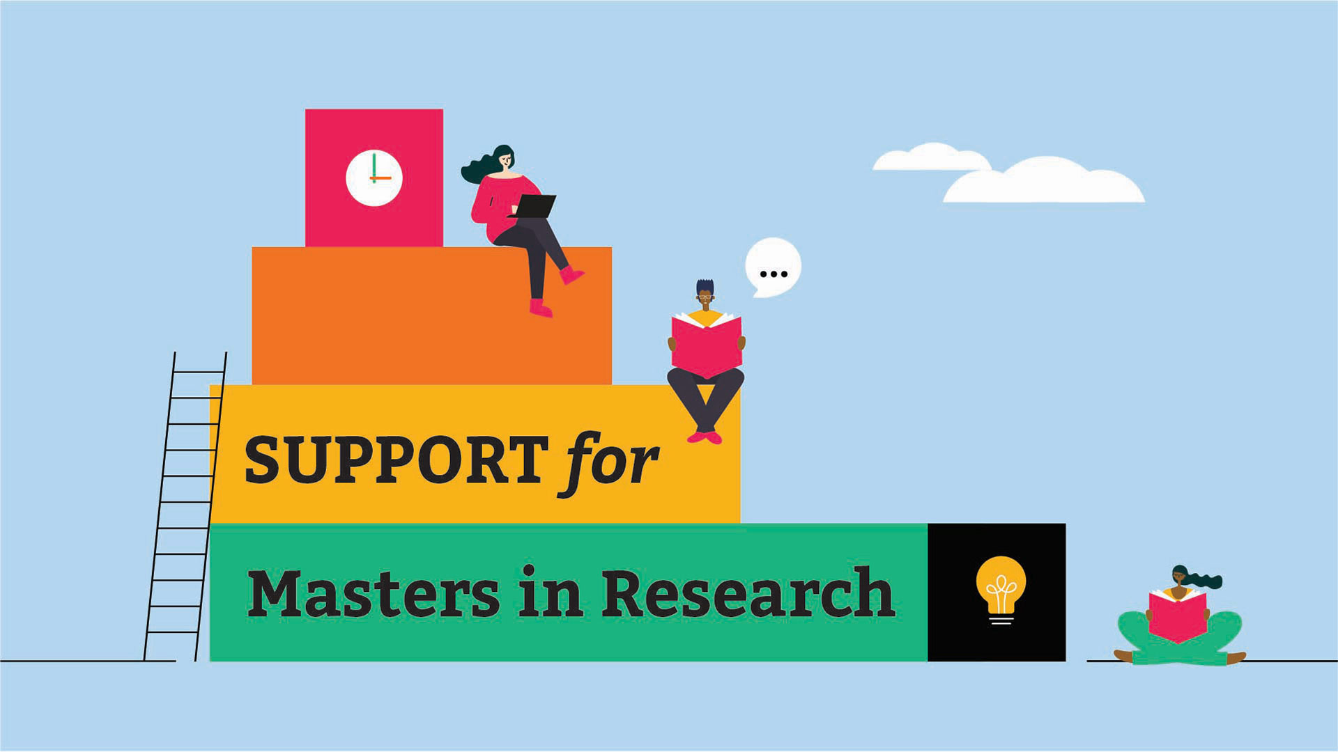 Illustration of students sat on books reading