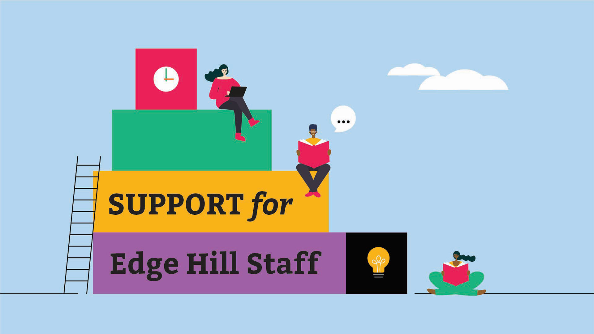 Illustration of students sat on books reading