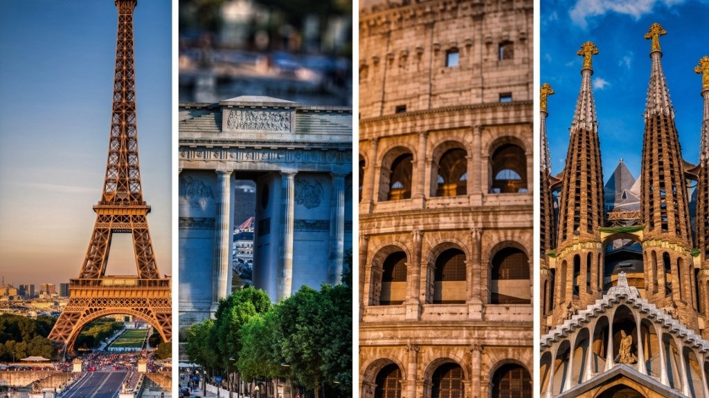 4 images representing France Germany Italy and Spain  