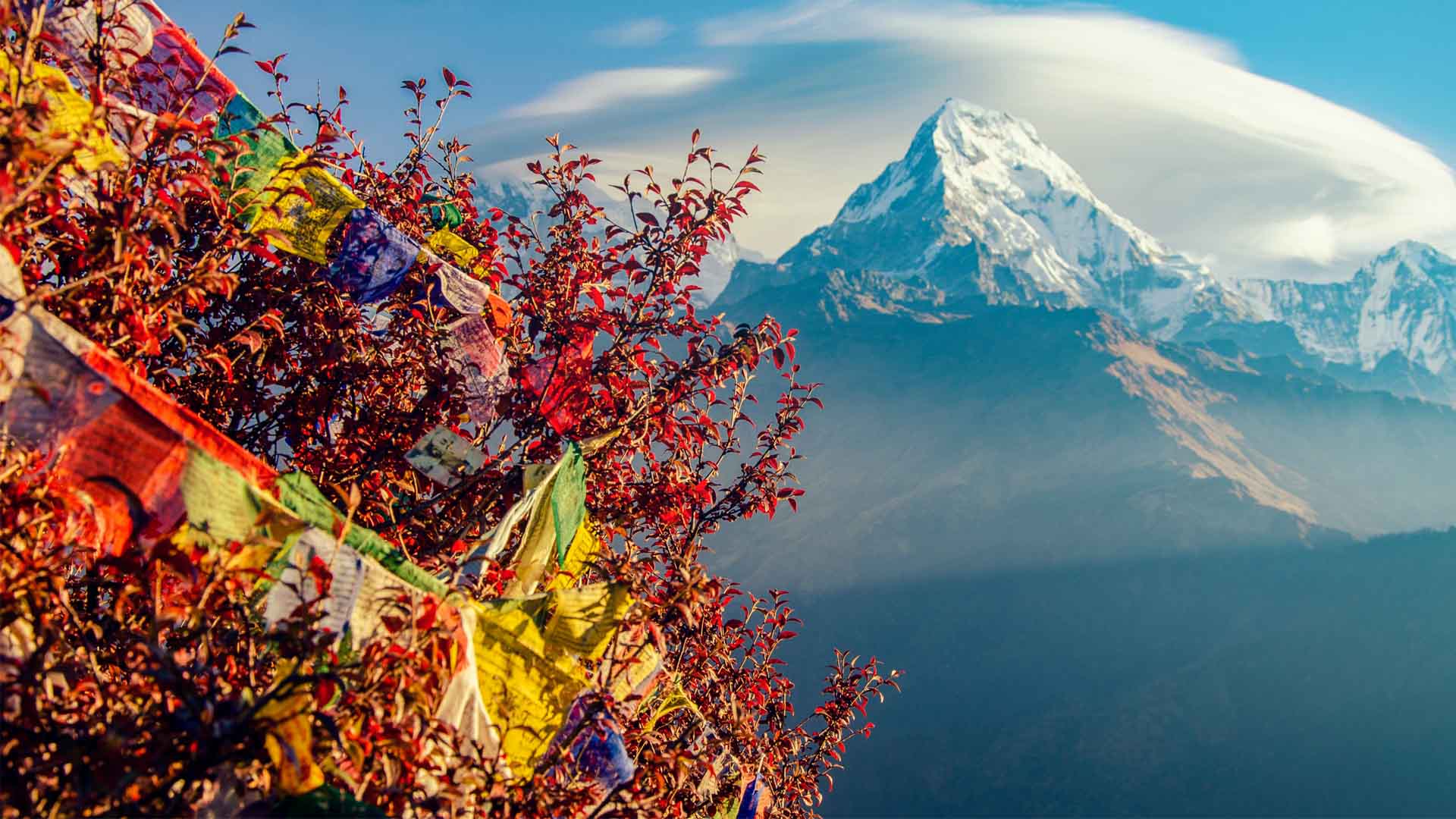 A picture of a snowy mountain Taken from Poon Hill in Nepal
