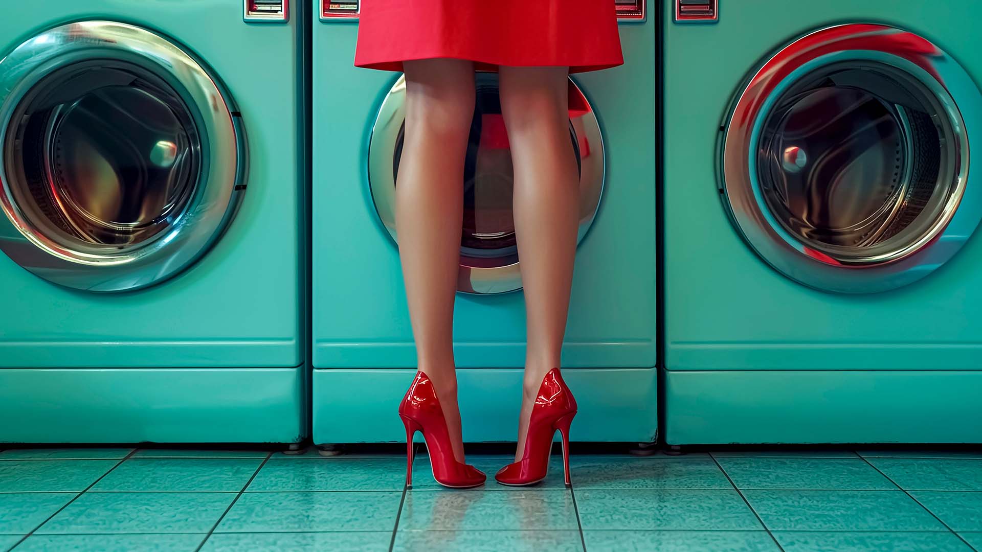 Glamorous woman in heels doing laundry