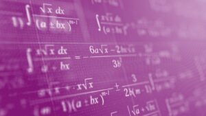 Mathematical formulas on a purple board 
