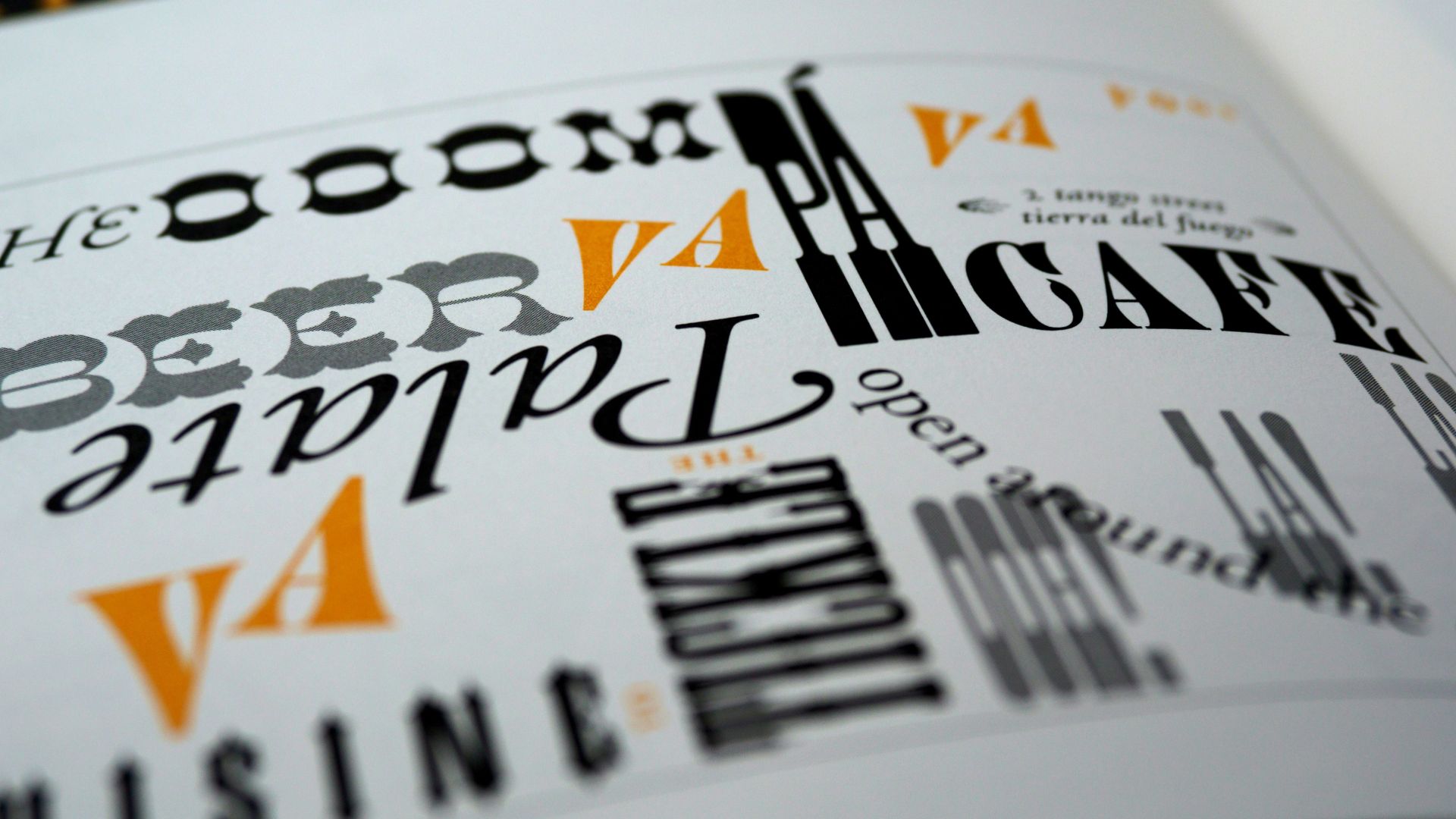 loads of different fonts in different sizes and a few colours on a piece of paper.