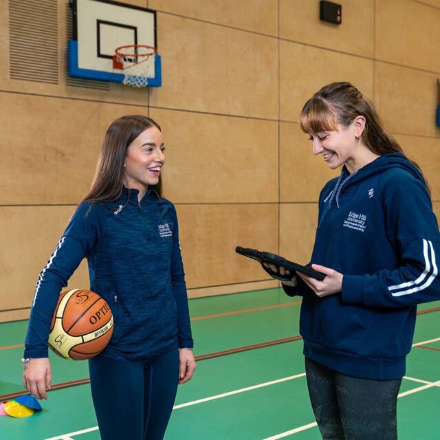 Sport students discuss performance data results.