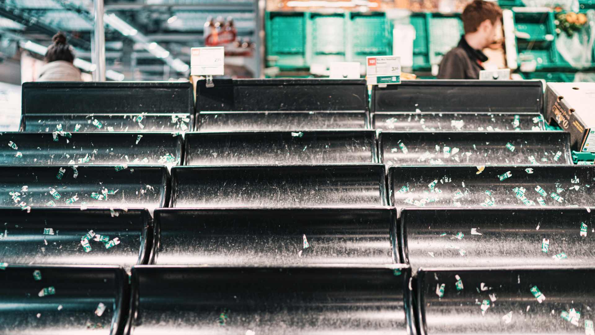 image of empty fruit and veg section in a supermarket