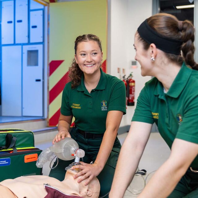 paramedic students practicing resuscitation techniques.