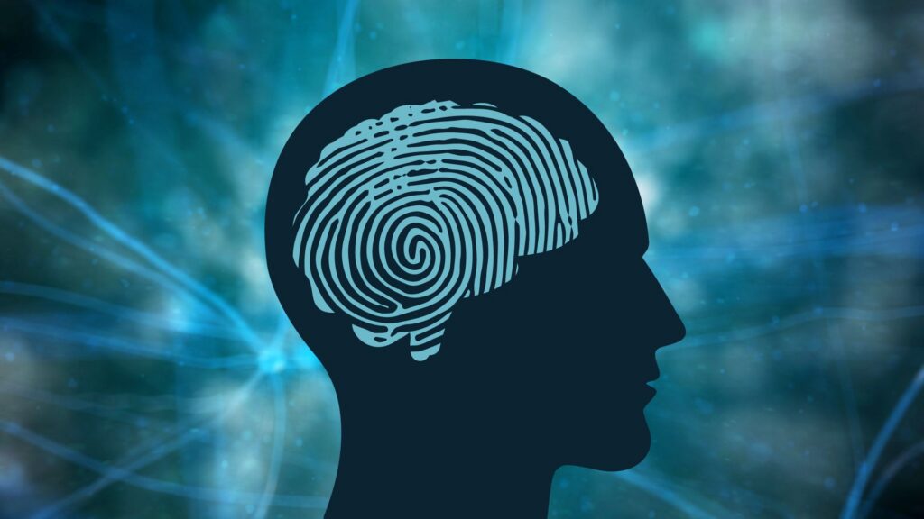 Image of human head with fingerprint as brain.