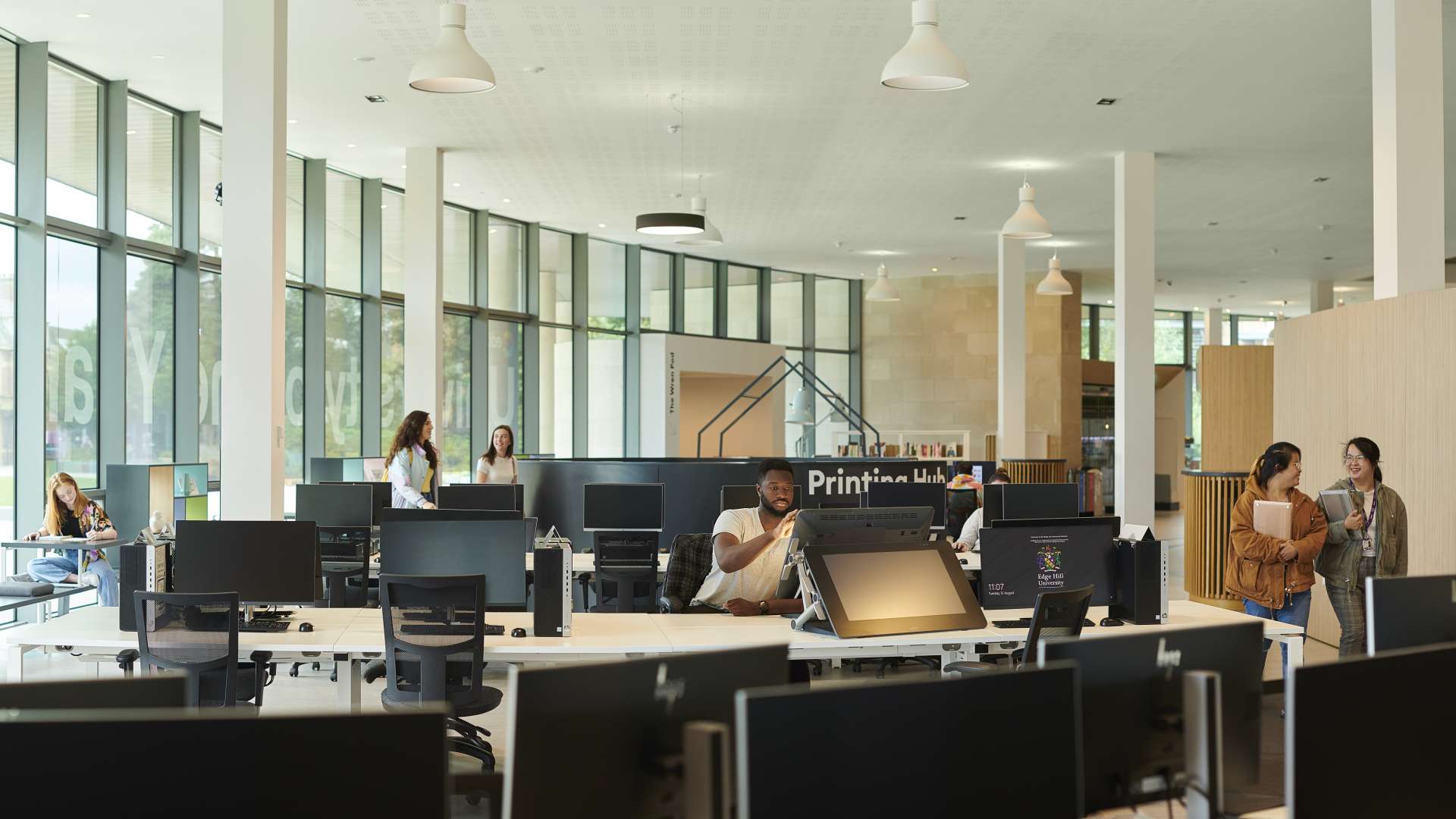 Students working in the Catalyst building.