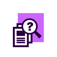 Icon showing a journal with a magifying glass - Ask about a journal