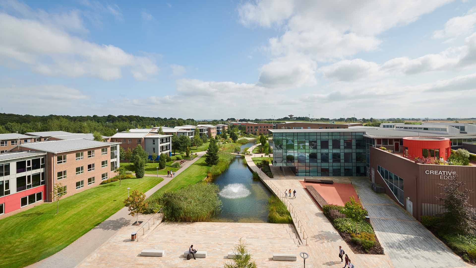 View of Edge Hill University campus from Catalyst building roof including creative Edge