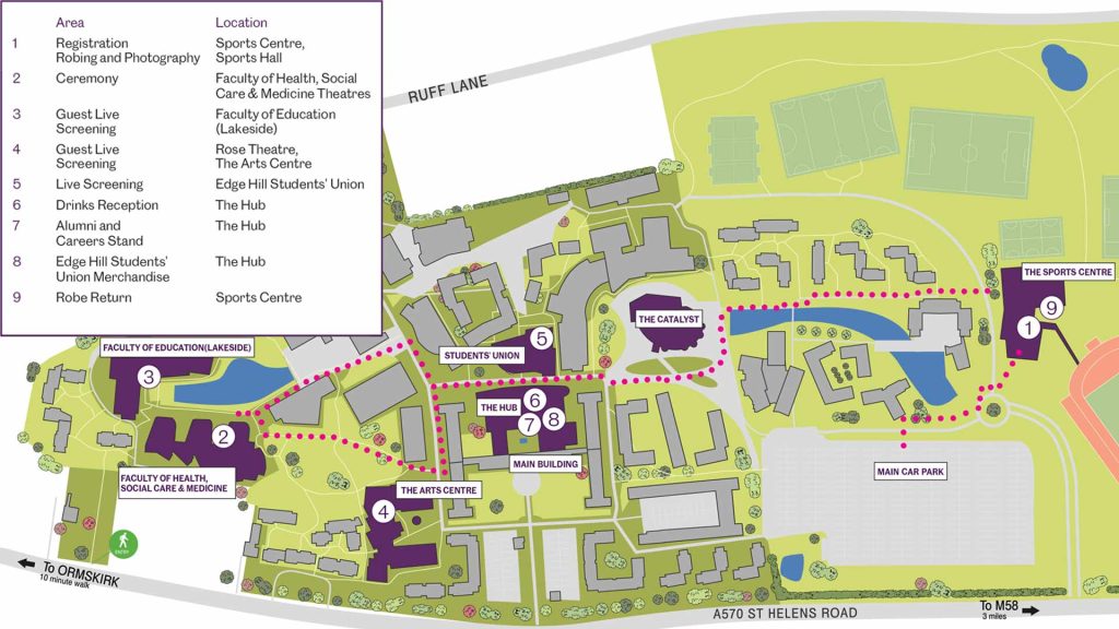Campus map with route for graduation day