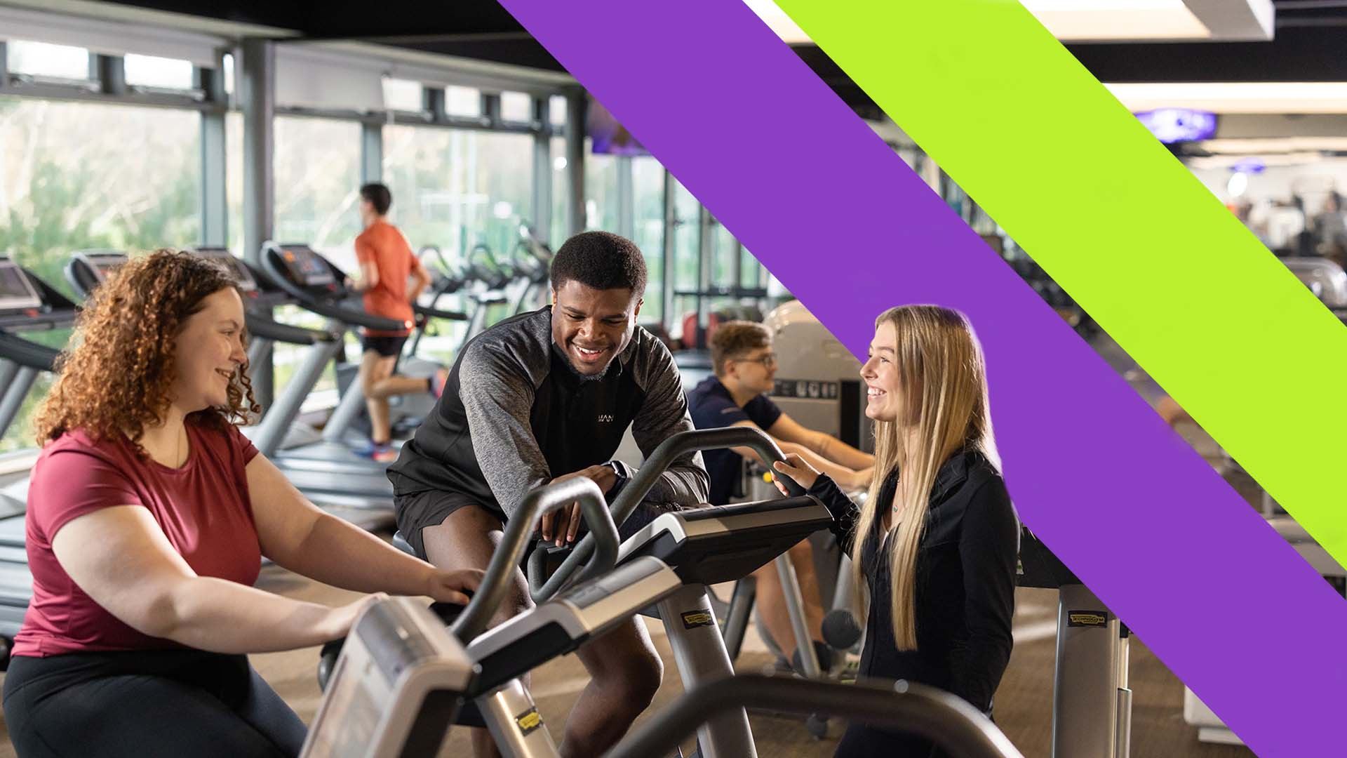 A group of students using the cardio equipment in our fitness centre.