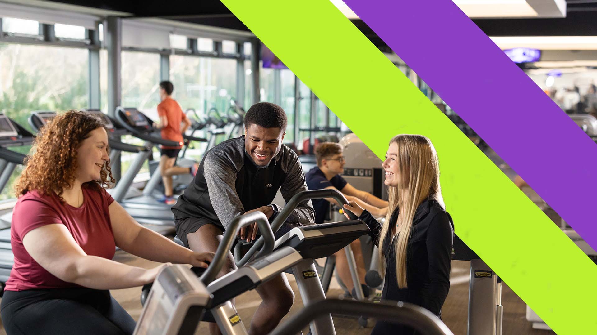 A group of students using the cardio equipment in our fitness centre.