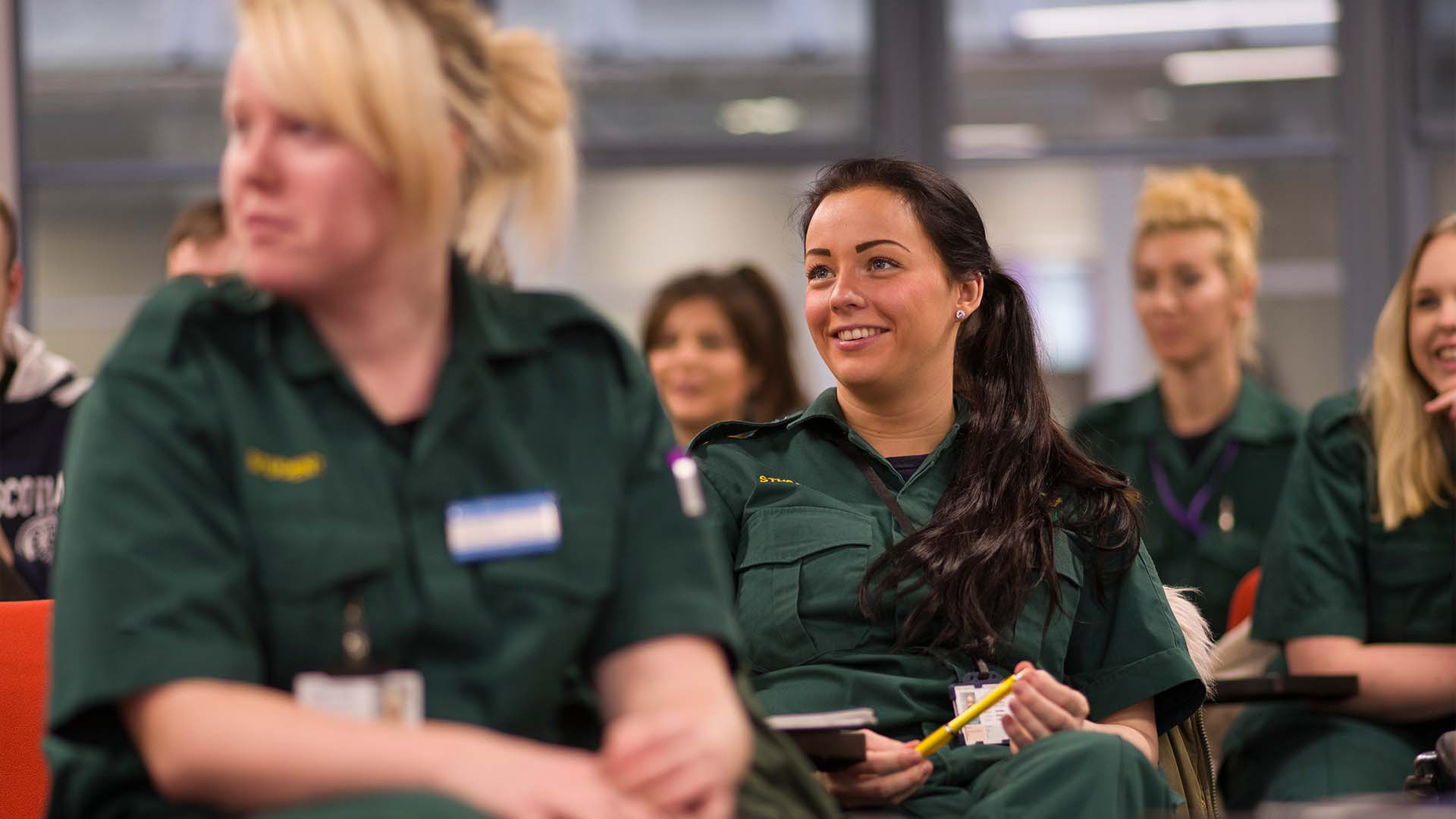 A group of female paramedic students at Edge Hill's St James campus
